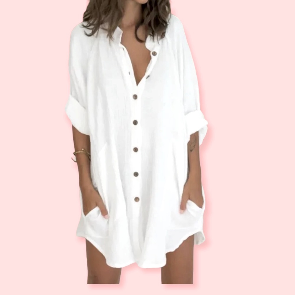 Women’s cotton roll up button up long sleeve loose fit shirt